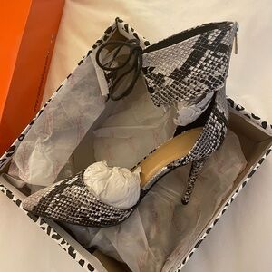 Elegant Black and White Snake Print Women's Heels